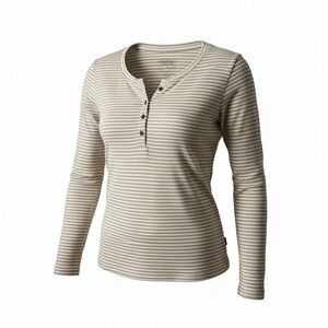 Patagonia Cream and Tan Striped Long Sleeve V-Neck Mainstay Henley -Size Small